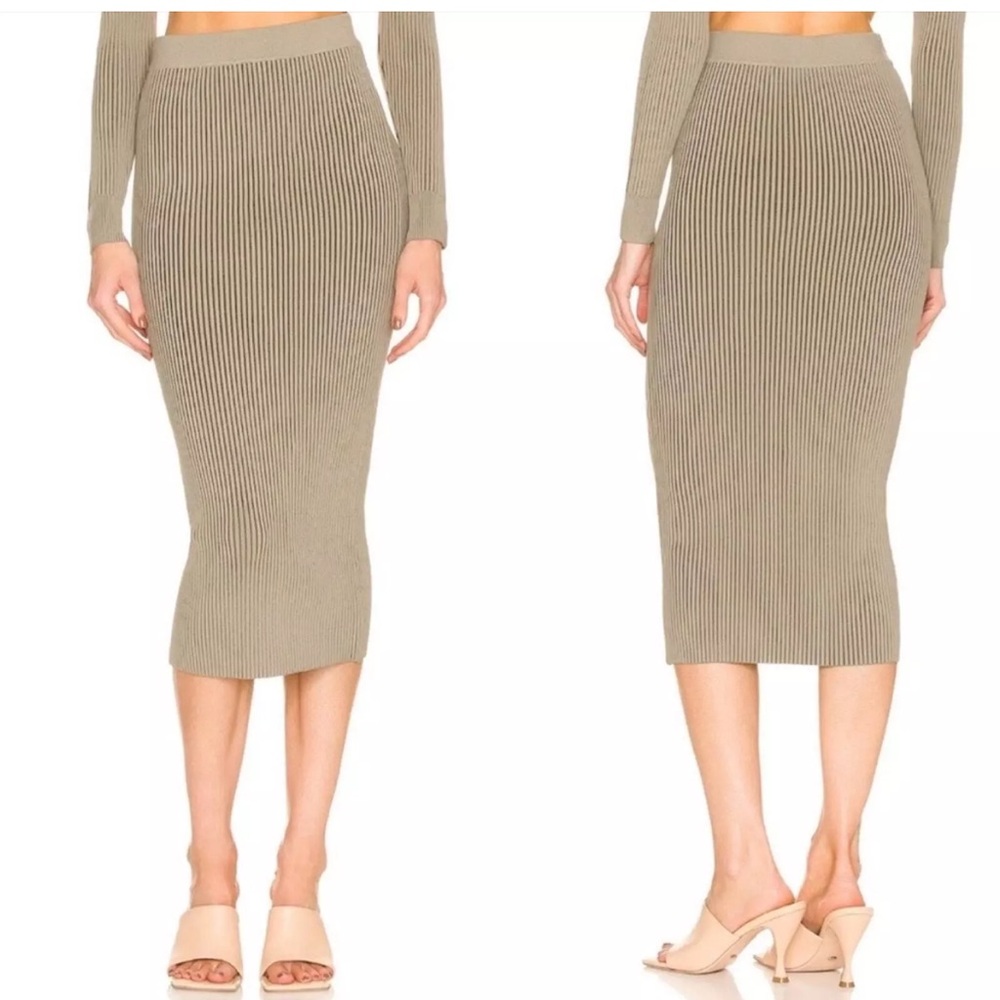 ANINE BING Julian Ribbed Knit Midi Skirt XS NWT Green Khaki & Olive